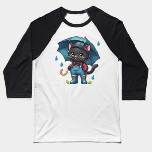 Cute cat in rain boots with umbrella Baseball T-Shirt